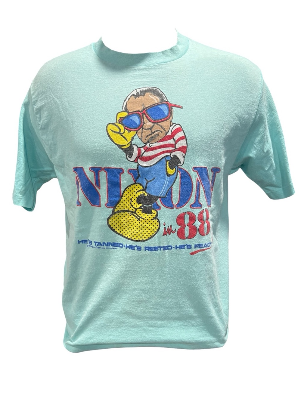 Vtg 88 Richard Nixon Tanned, Rested, Ready Republican Political Shirt Large